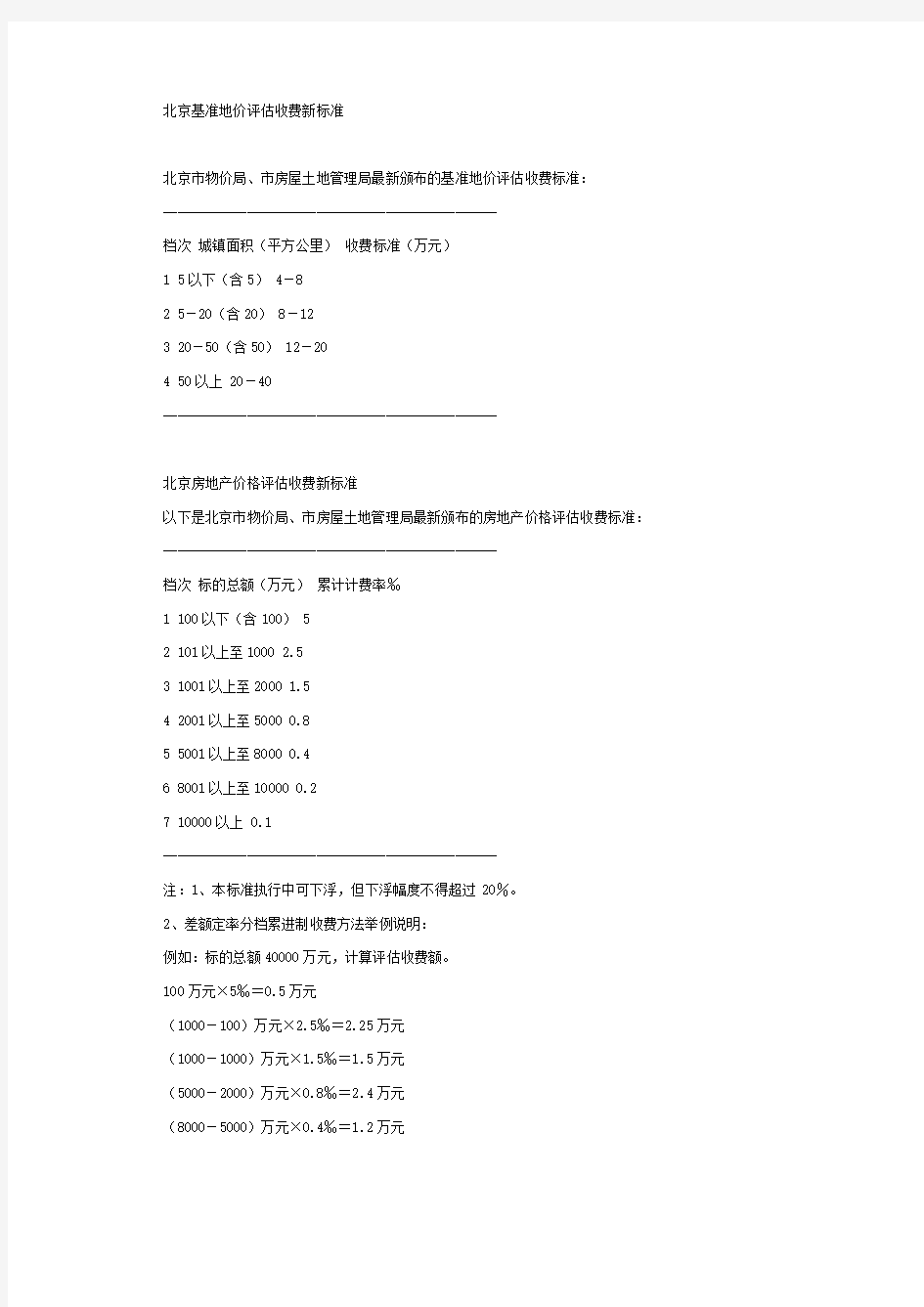 北京基准地价评估收费新标准