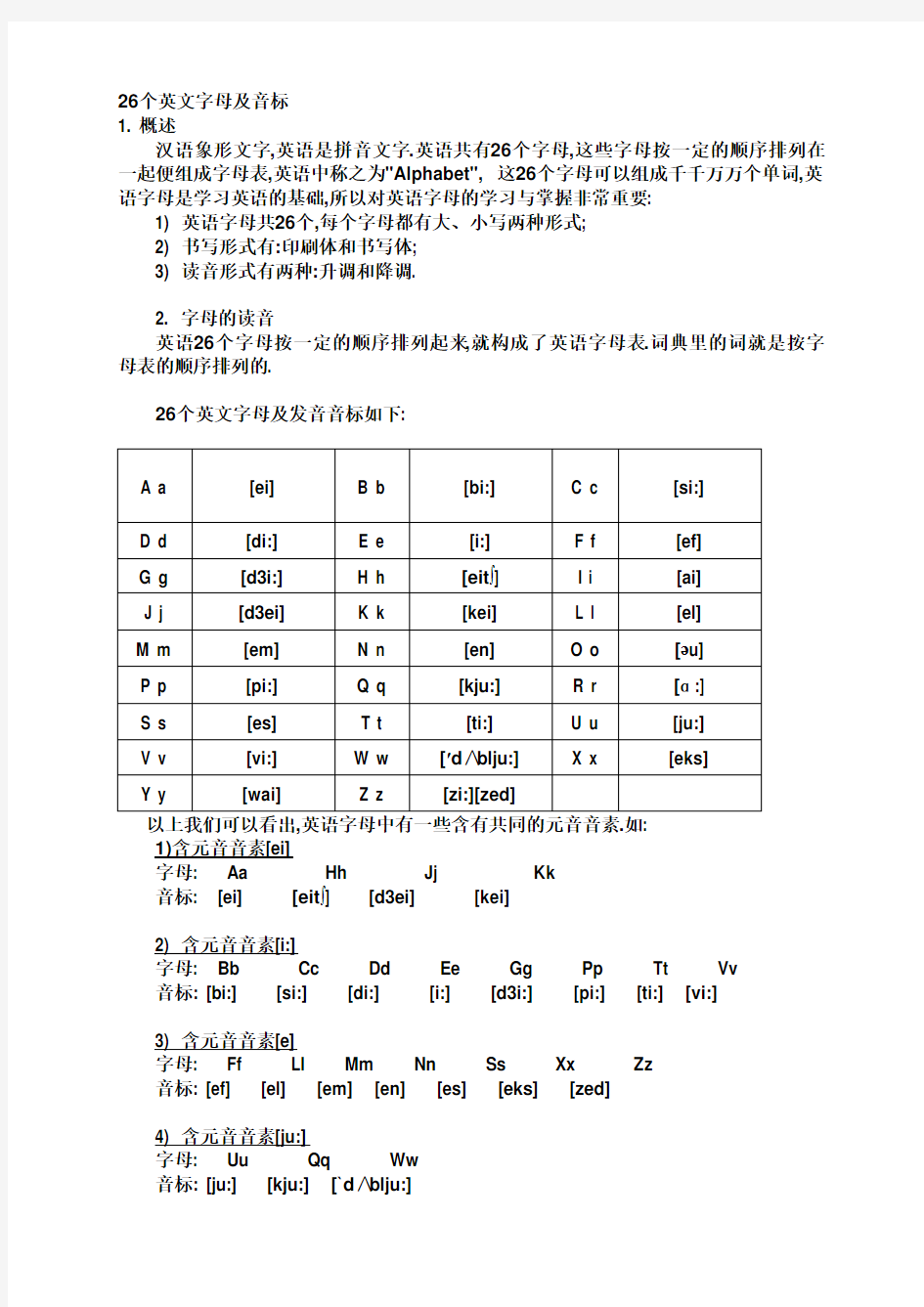 26个英文字母音标及书写顺序