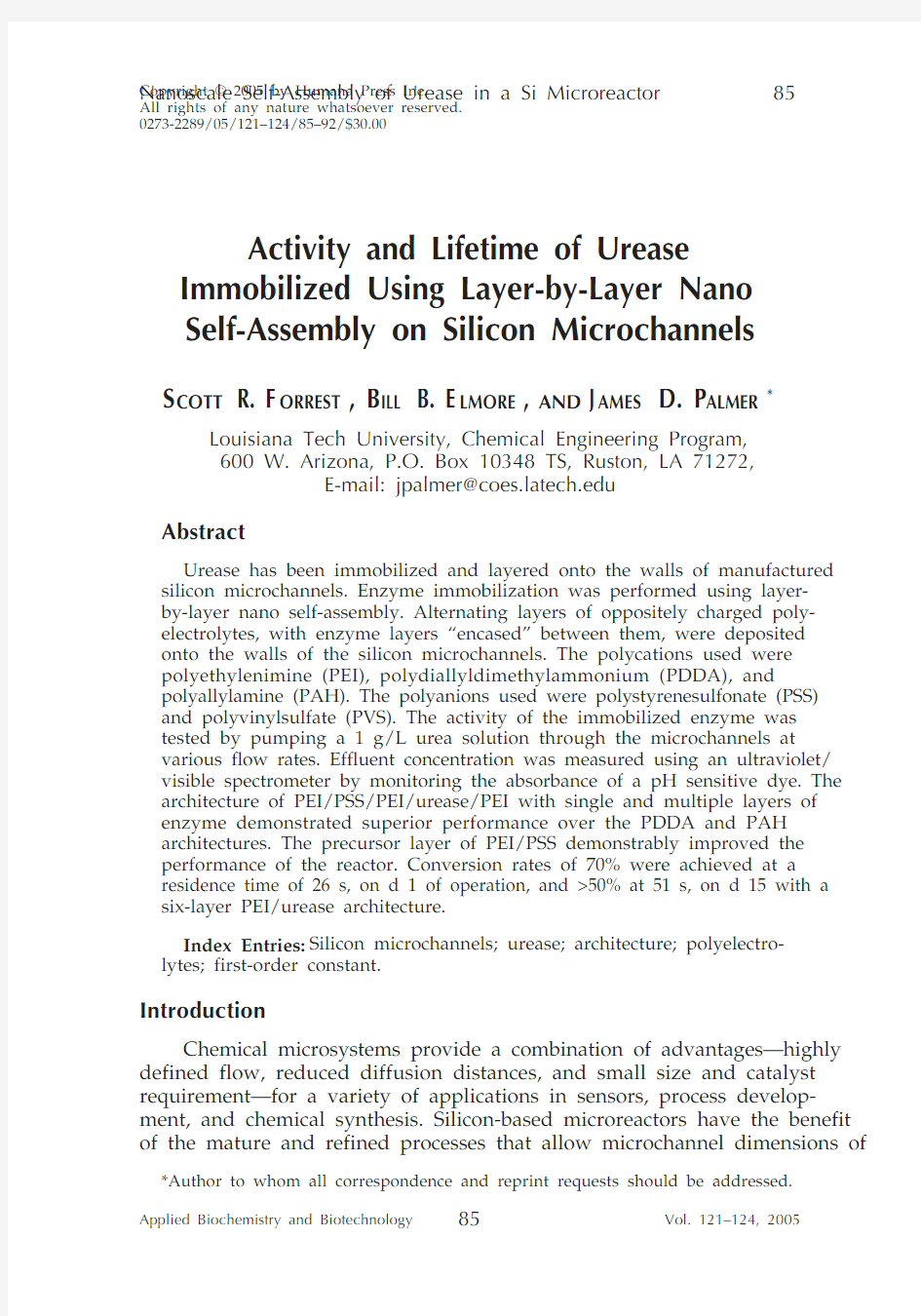 Activity and lifetime of urease immobilized using layer-by-layer nano self-assembly