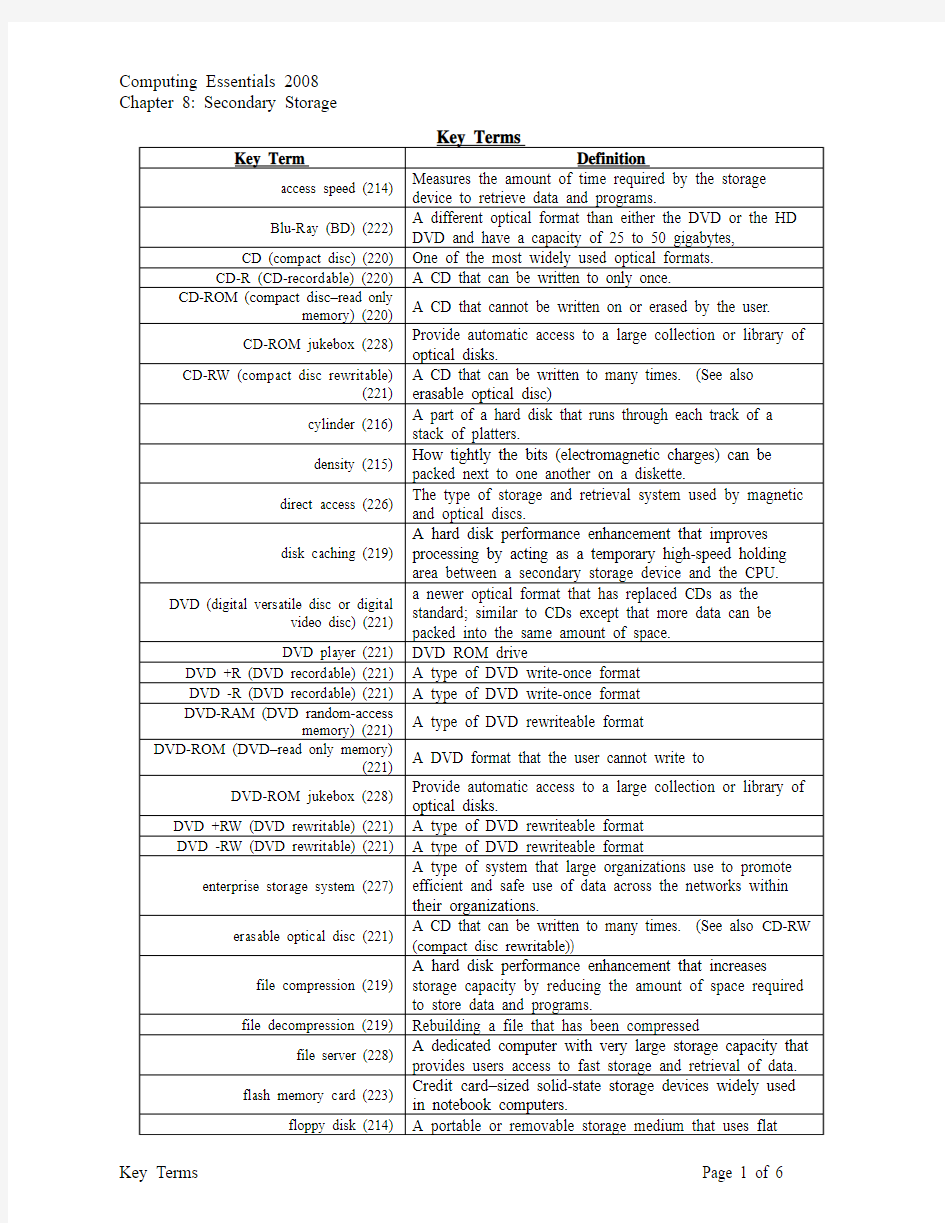 计算机专业英语影印版(Computing Essentials 2008)课后答案大全——第八单元Chapter 8 Secondary Storage