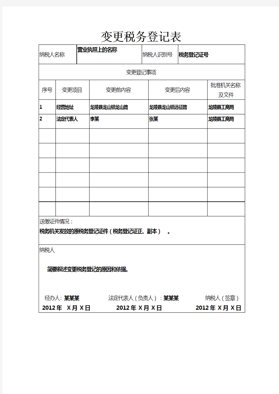 变更、注销税务登记表填写样式