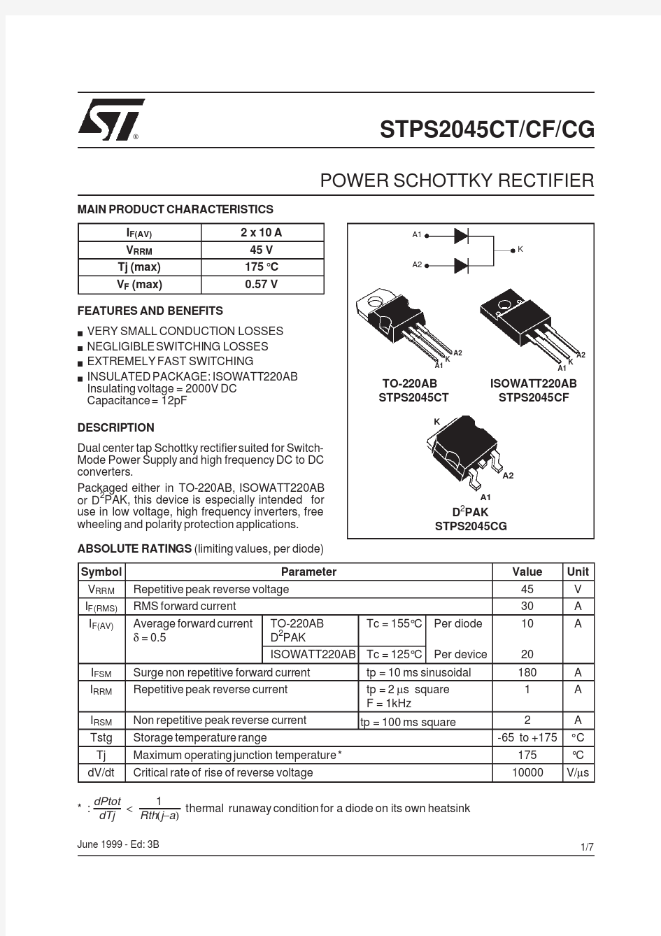 STPS2045CG-TR中文资料