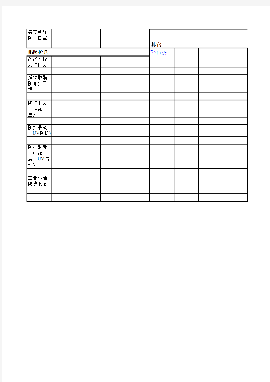 劳保用品报价清单