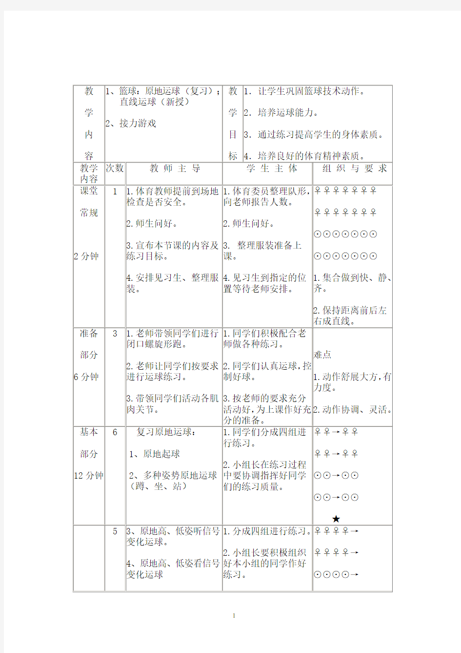 初中篮球课教案