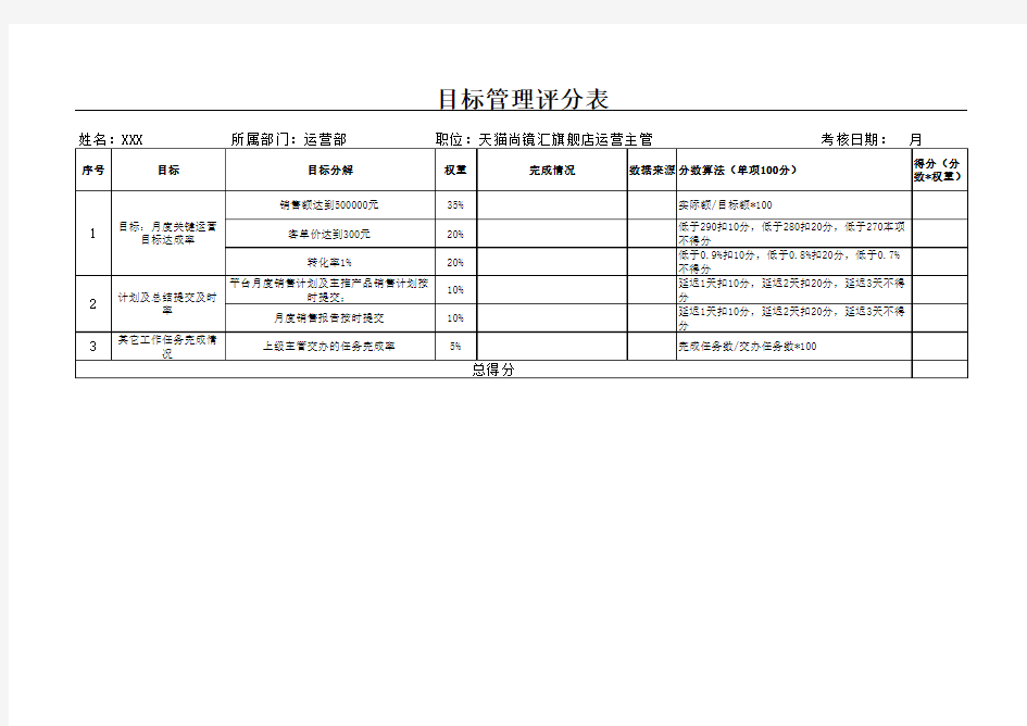 员工OKR考核表