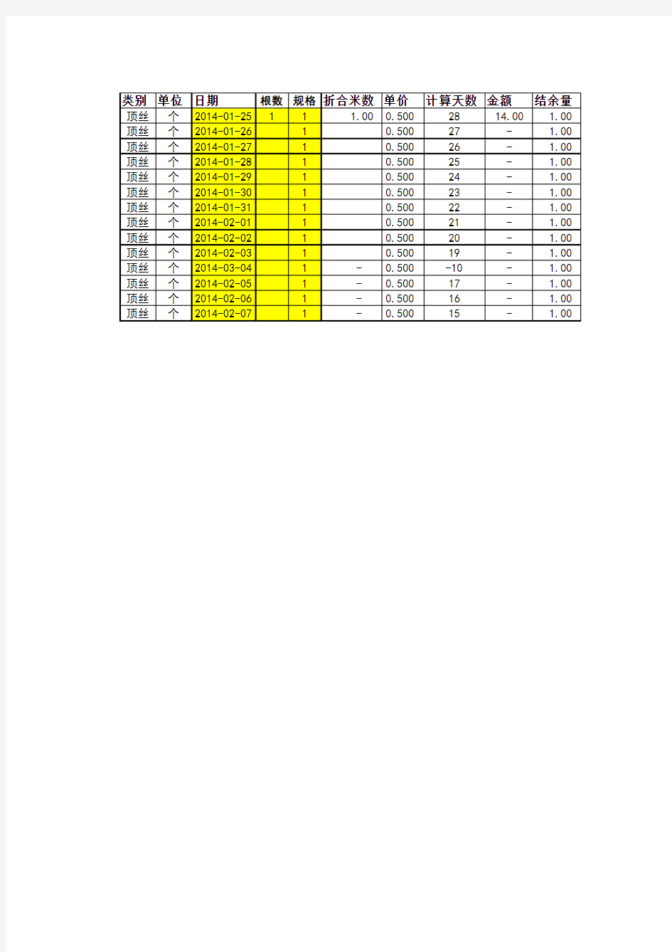 钢管扣件租赁费计算Excel表格(与租赁软件计算结果相同)