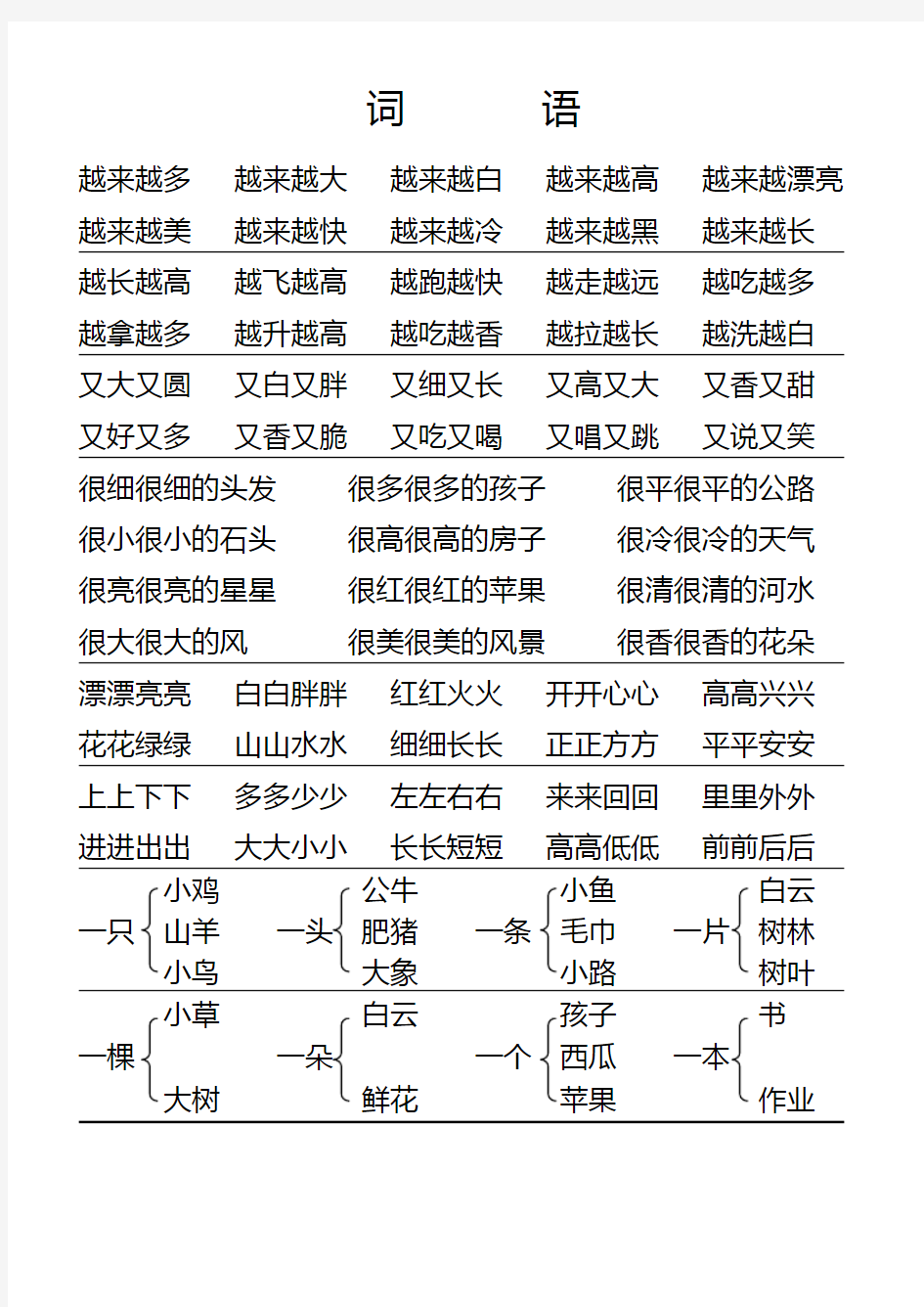 小学一年级词汇大全