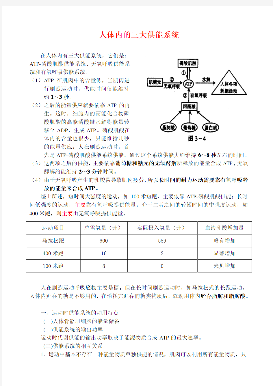 人体三大供能系统