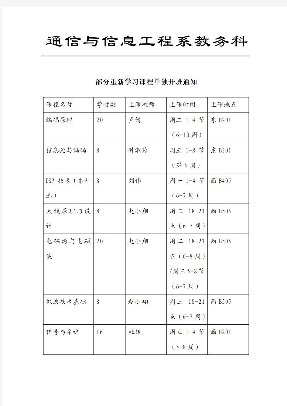 重修单独开班通知