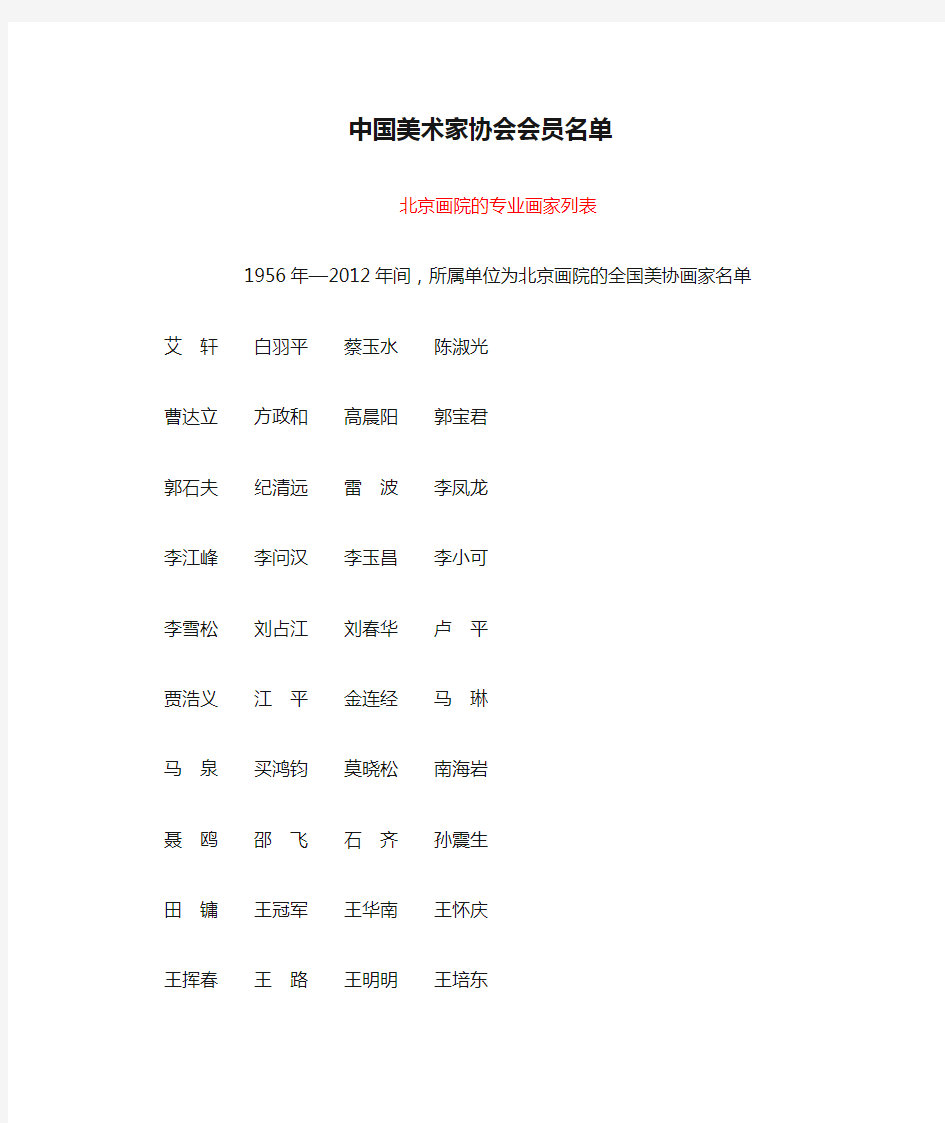 中国美术家协会会员名单(北京画院)