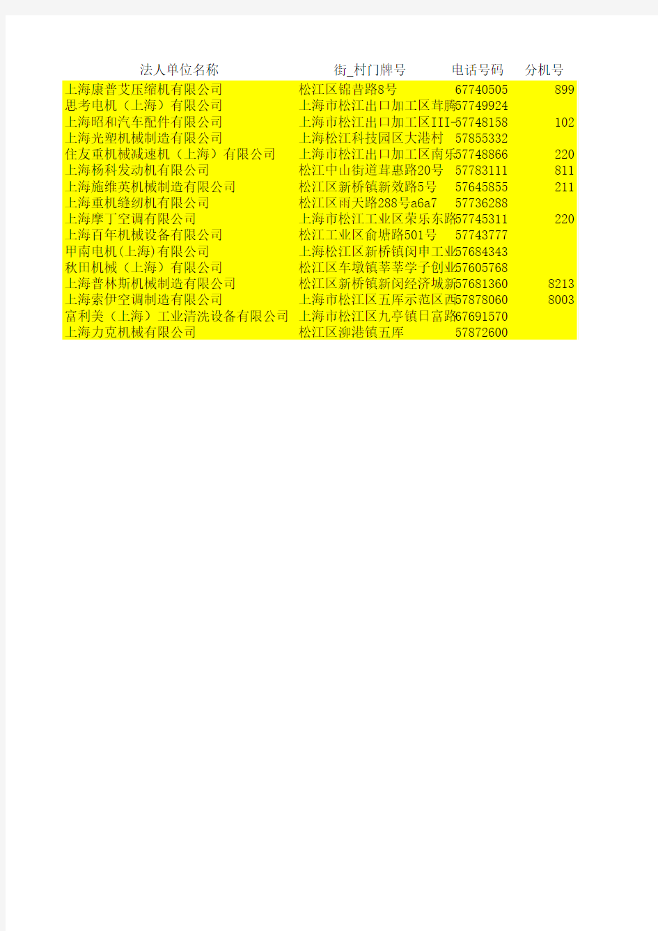 上海市松江企业名录(汇总)