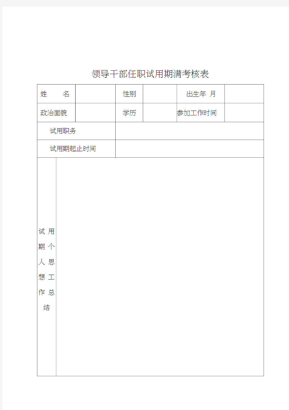 领导干部任职试用期满考核表