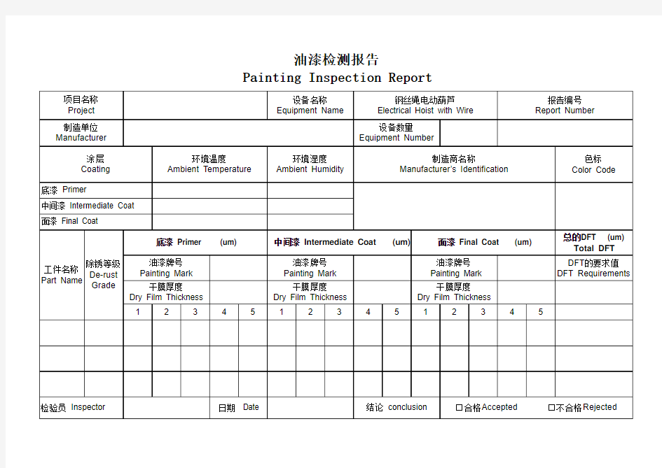 油漆检测报告模板