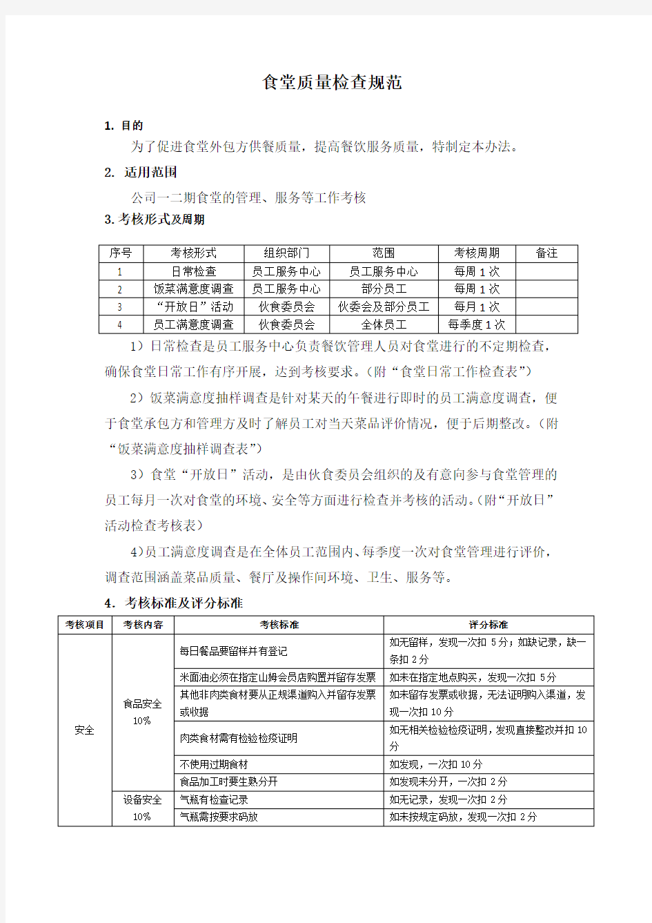 食堂服务质量检查规范