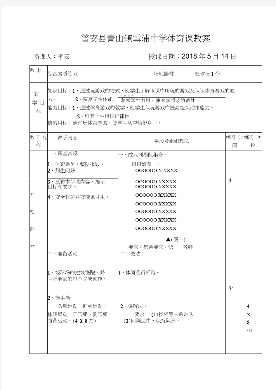 体育素质练习教案(公开课)