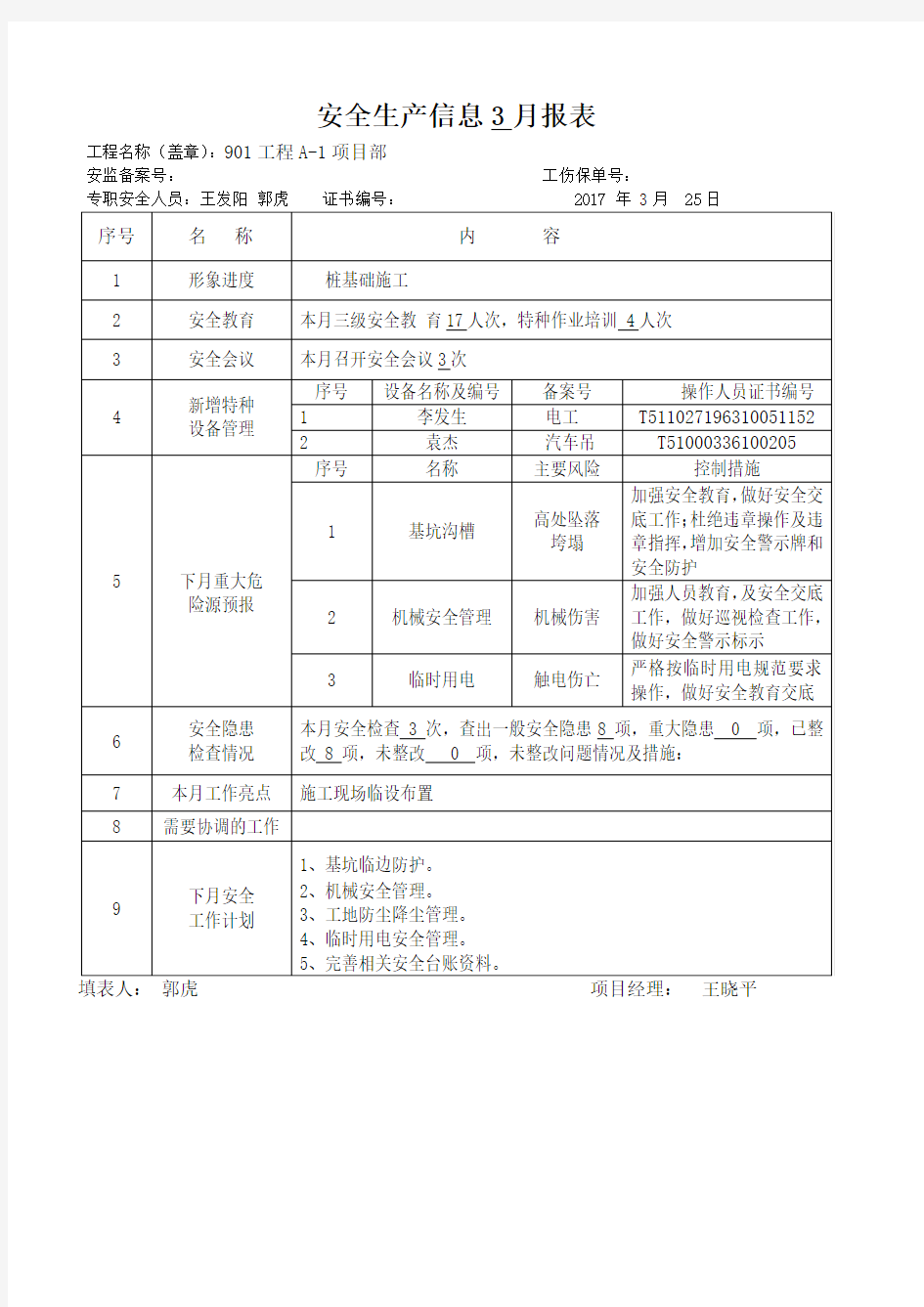 安全生产信息3月报表 - 901-A1