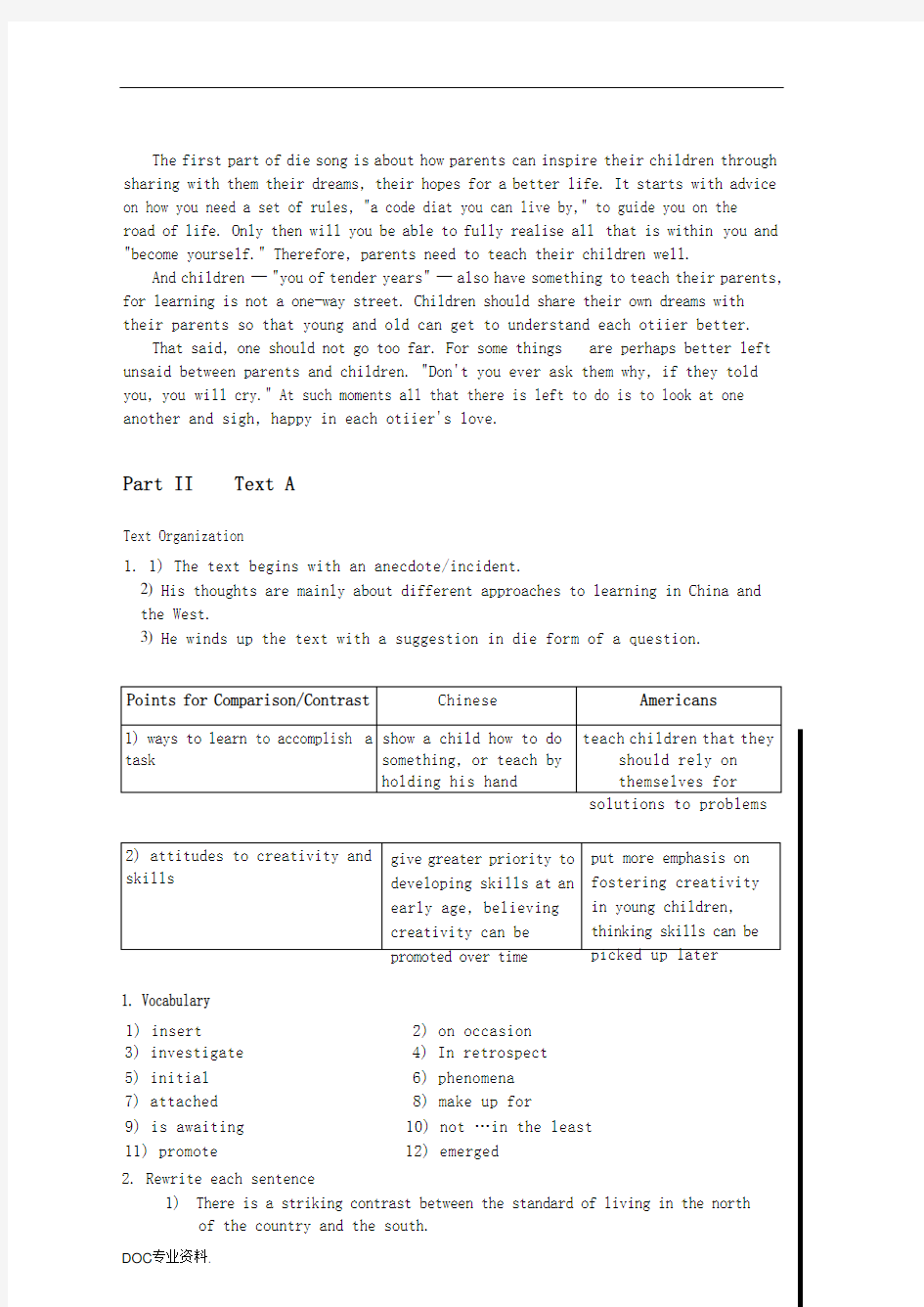 全新版大学英语综合教程2第二版课后习题答案