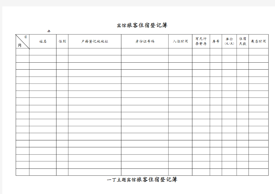 宾馆旅客住宿登记表