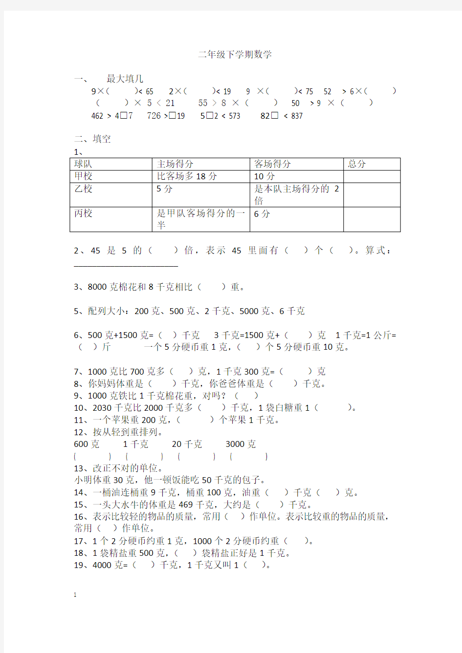 二年级下学期数学-错题集(全)