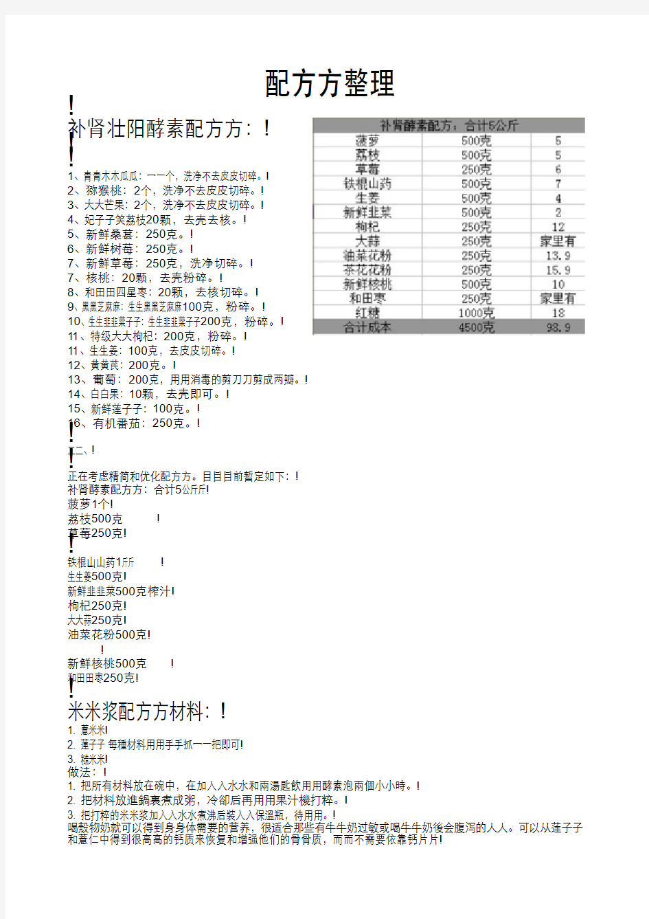 酵素制作配方大全(个人整理版)