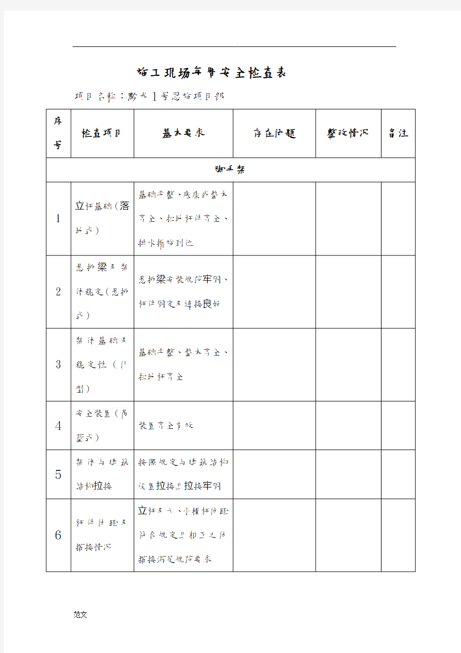 施工现场每周安全检查表