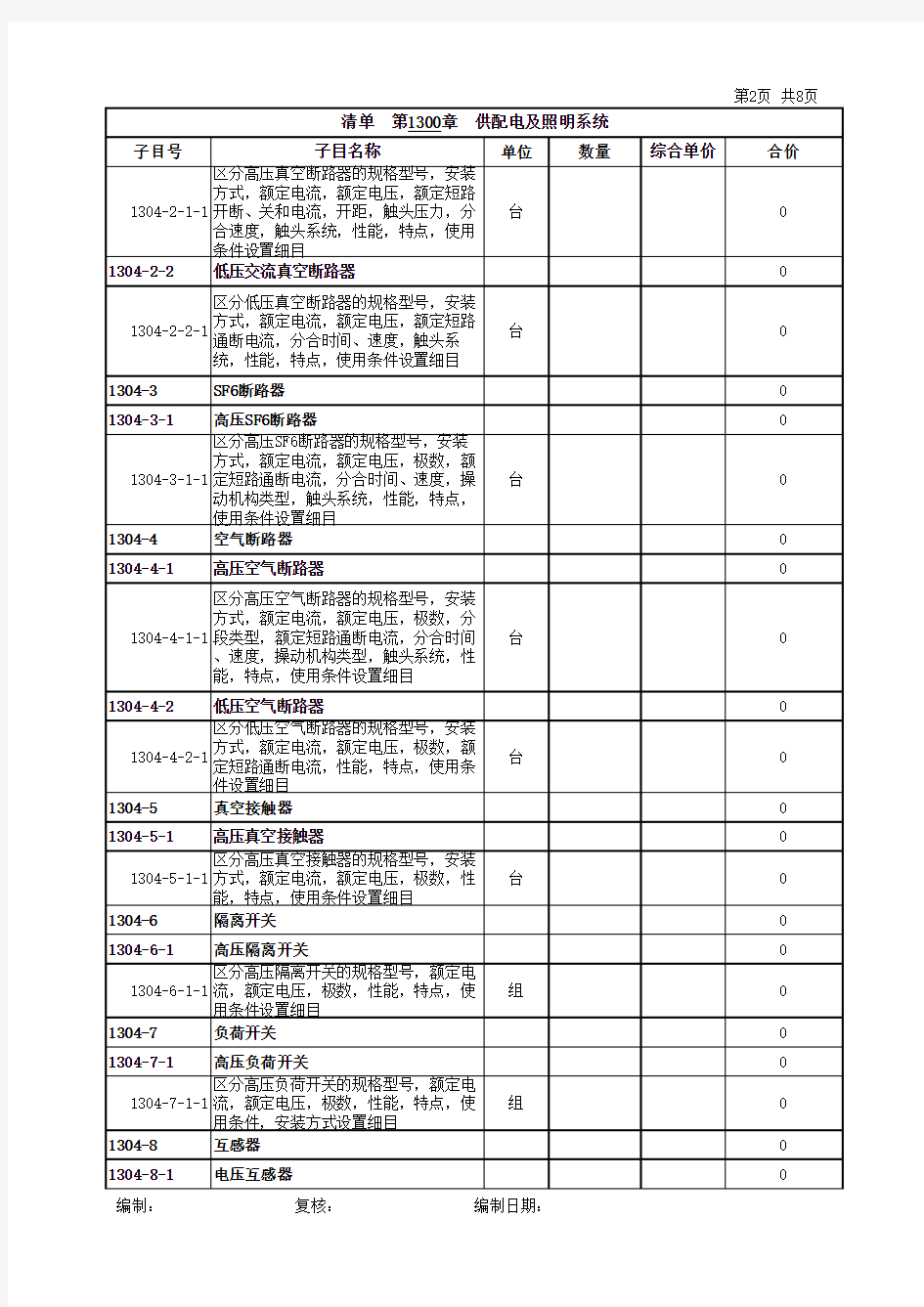 云南省公路工程标准工程量清单模块