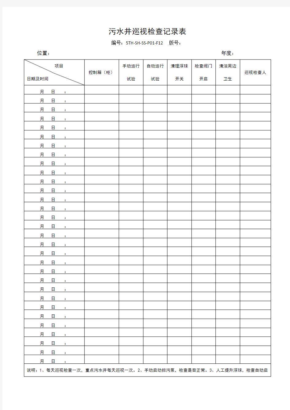 污水井巡视检查记录表