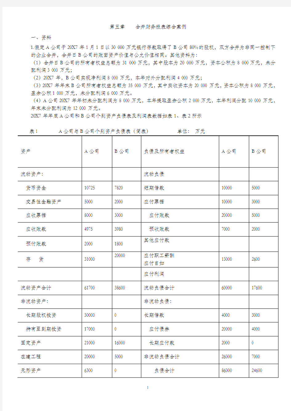 合并财务报表综合案例