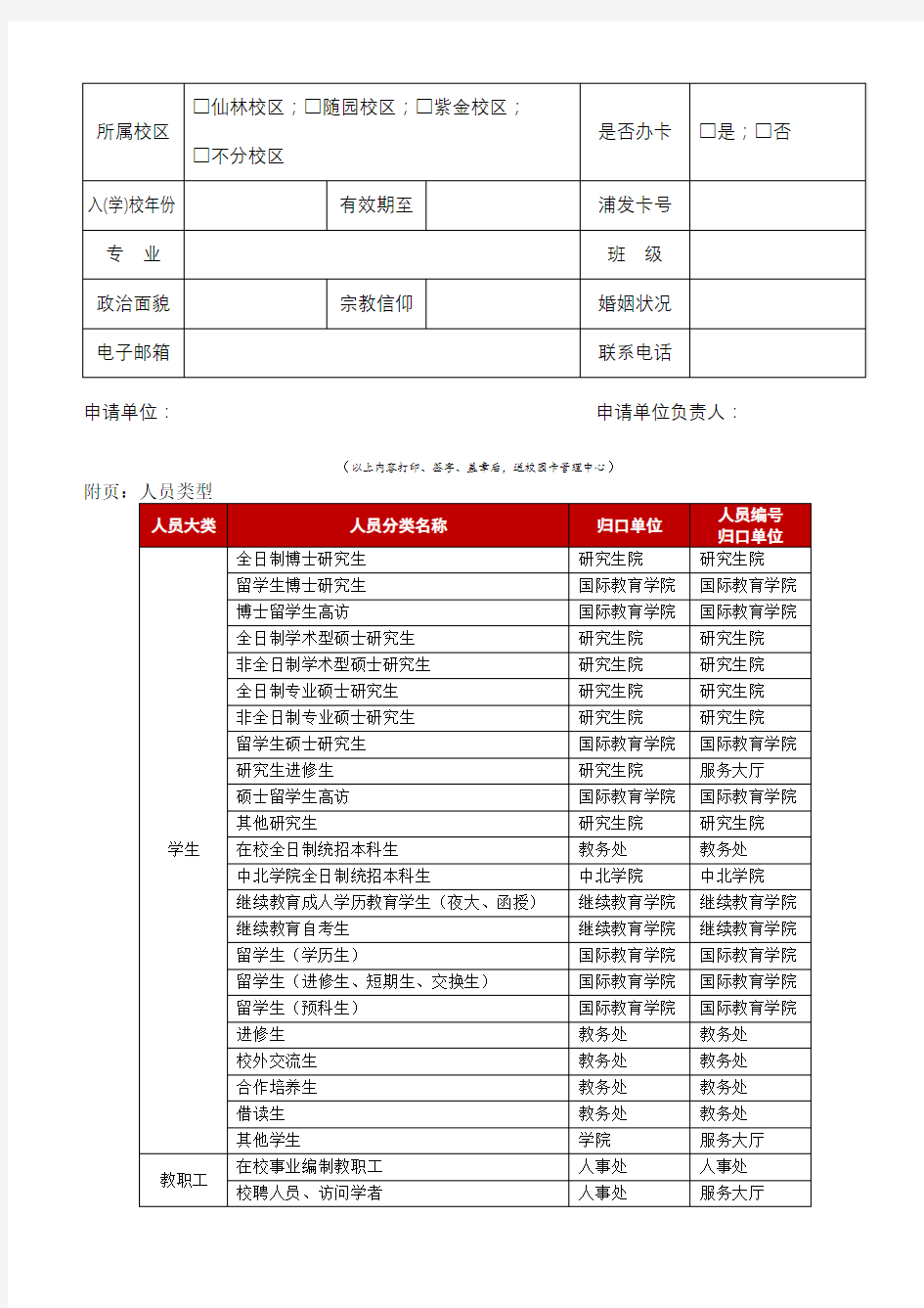 XX大学校园卡申请单【模板】