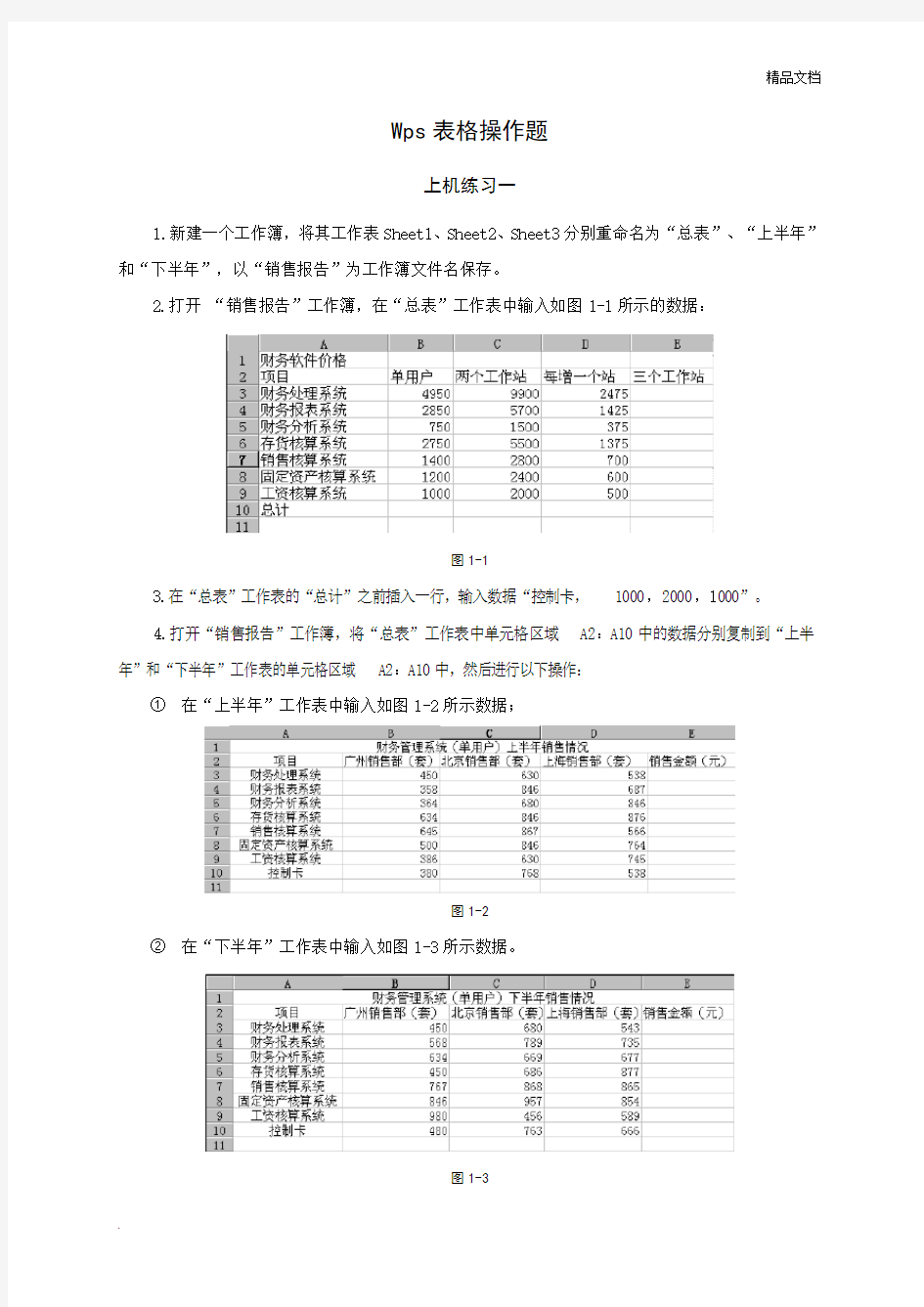 wps表格上机练习