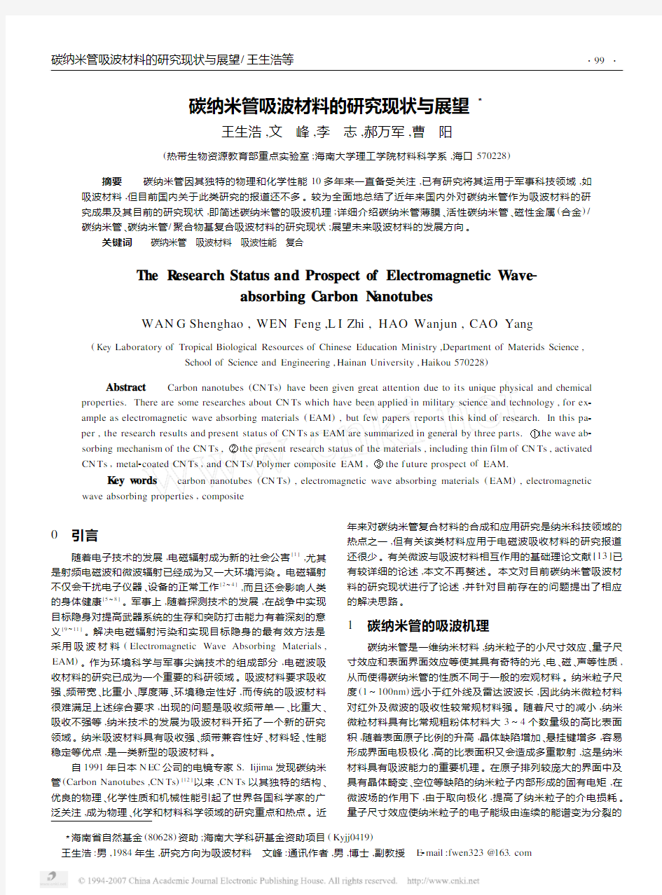 碳纳米管吸波材料的研究现状与展望