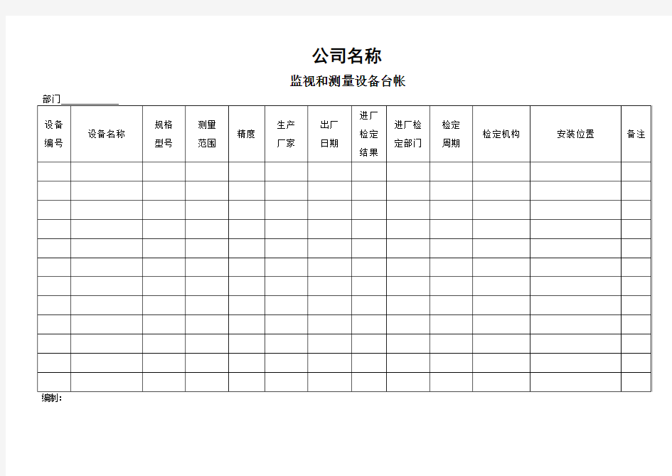 监视和测量设备台账