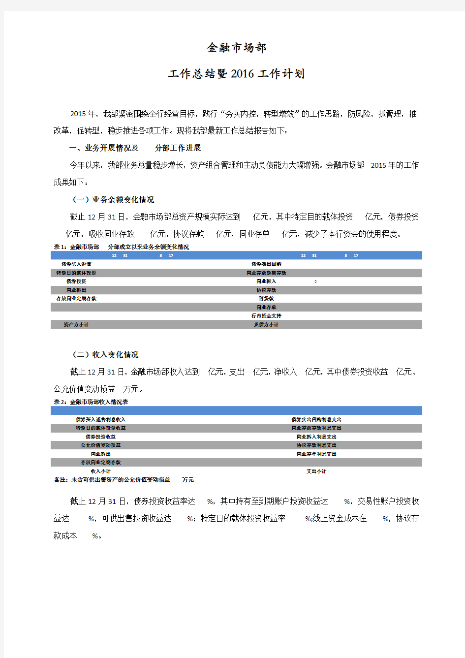 金融市场部工作总结