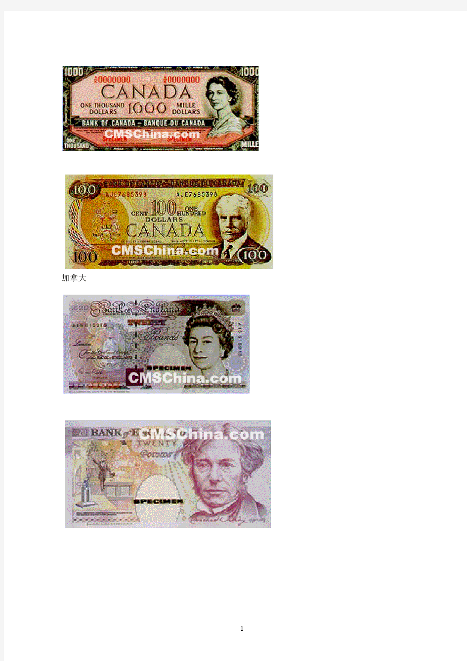 世界各国货币样式