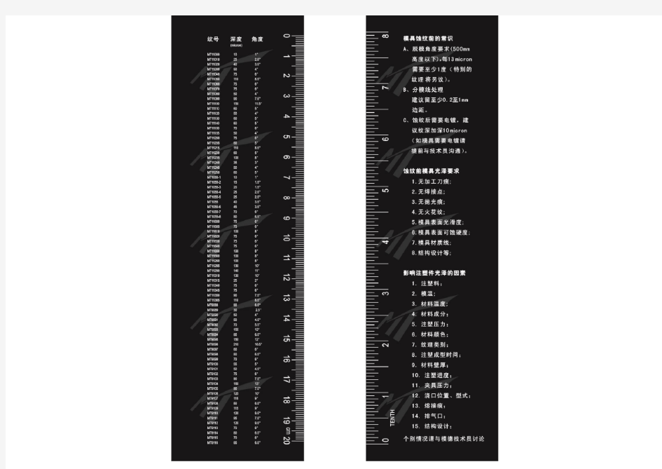 模具斜度与蚀纹关系对照表