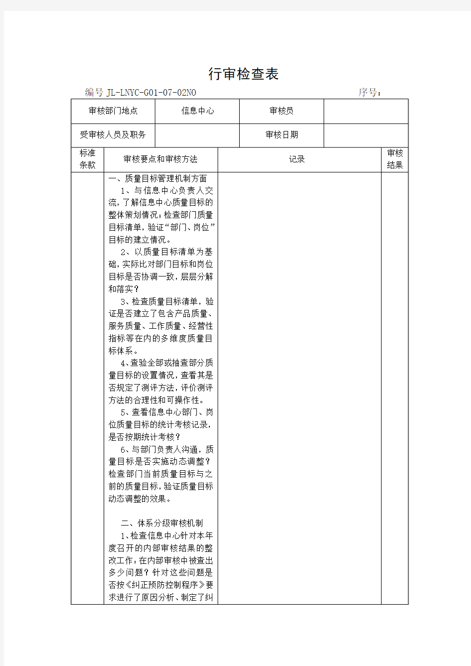 信息中心检查表