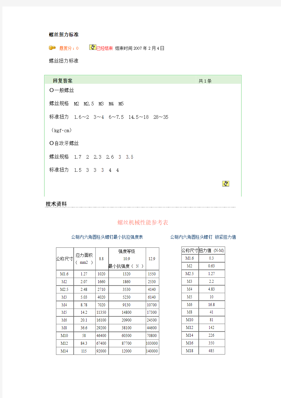 螺丝扭力标准