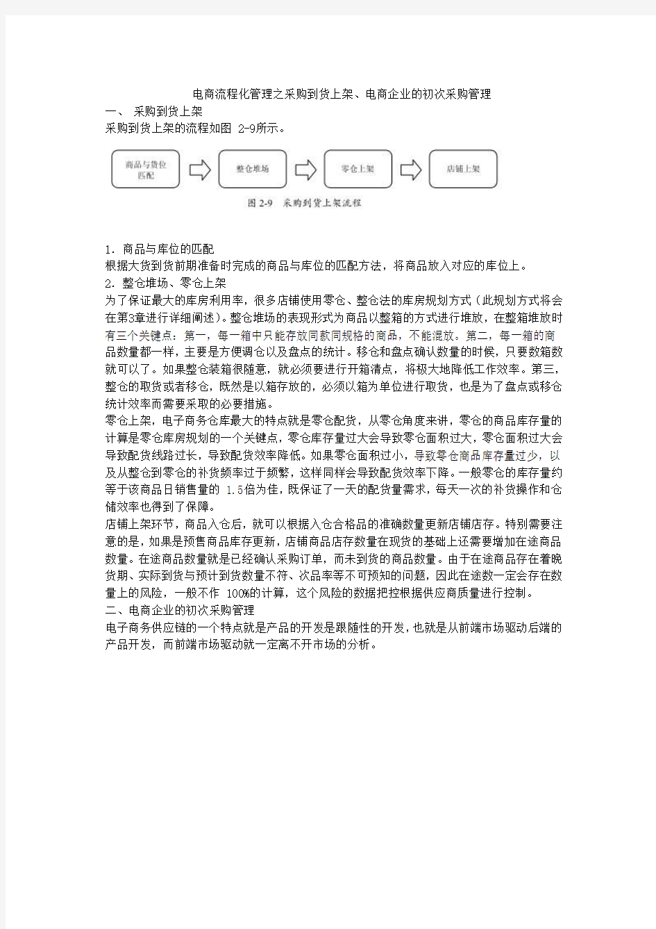 电商流程化管理之采购到货上架、电商企业的初次采购管理