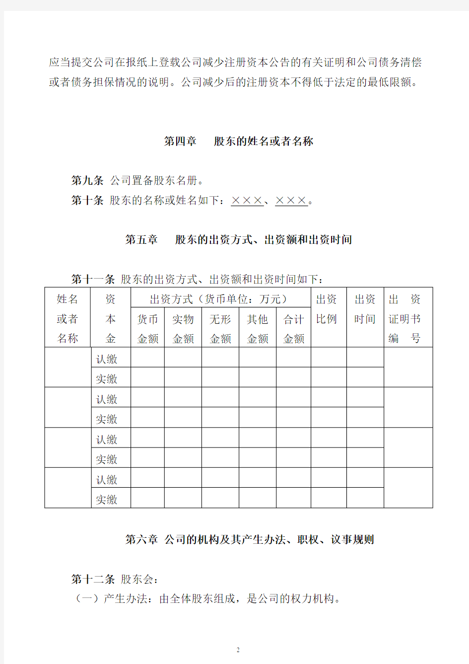 设立董事会的公司章程参考示范本