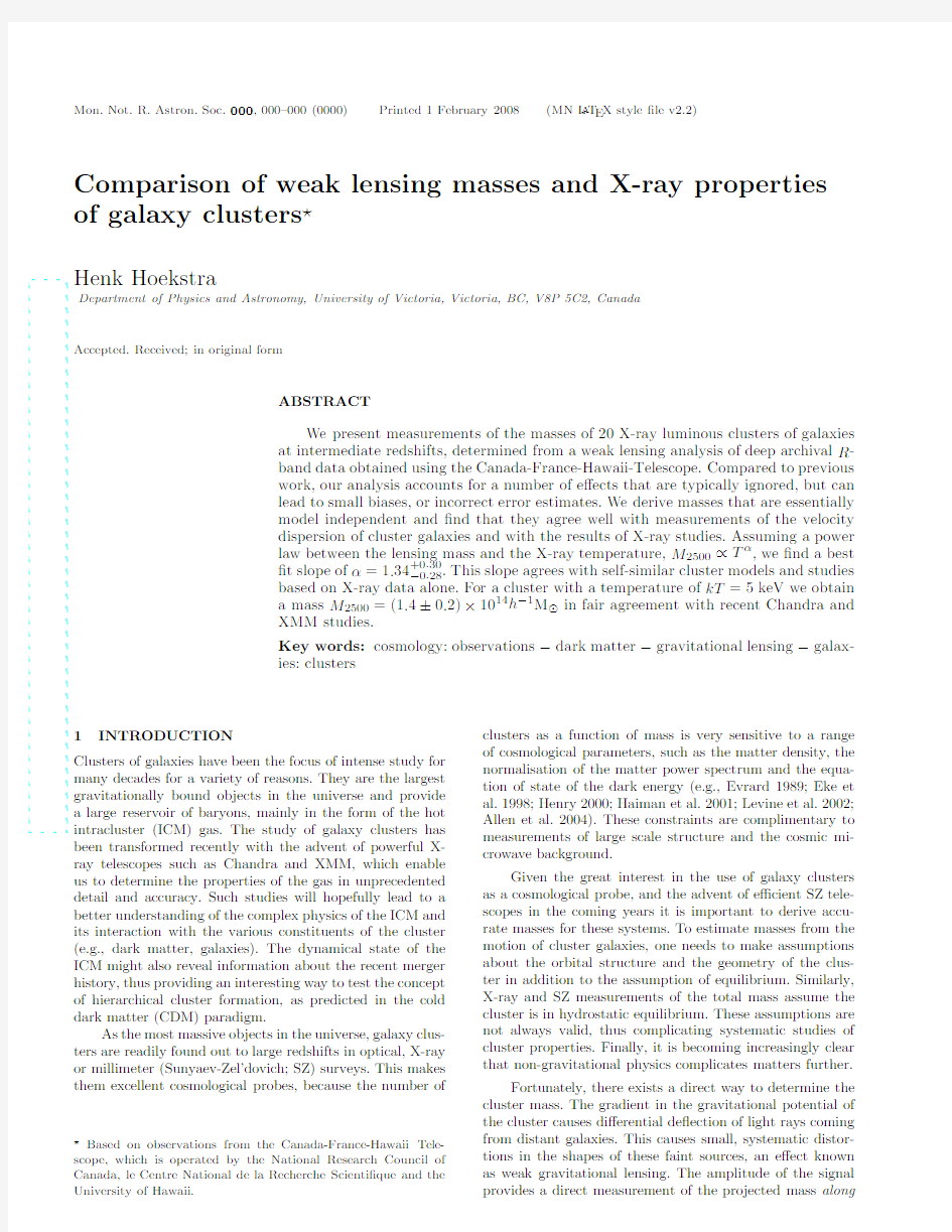 Comparison of weak lensing masses and X-ray properties of galaxy clusters