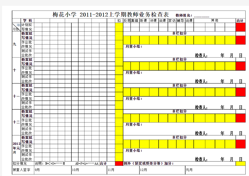 梅花小学业务检查表