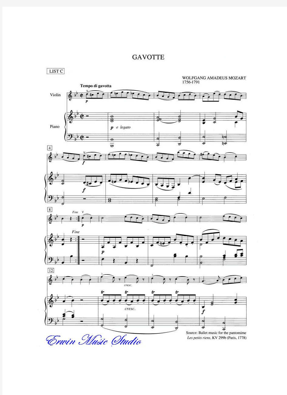 小提琴考级(第五级)《Gavotte》小提琴+钢琴伴奏曲谱