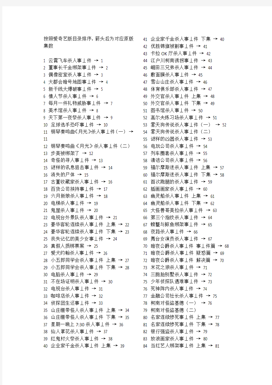 名侦探柯南中日对照集数一览表