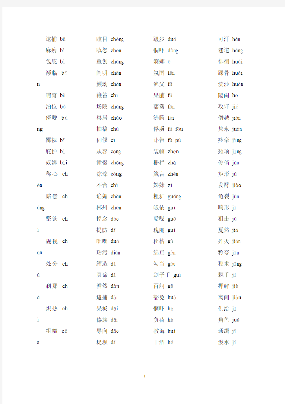 中考语文常见易读错的字复习