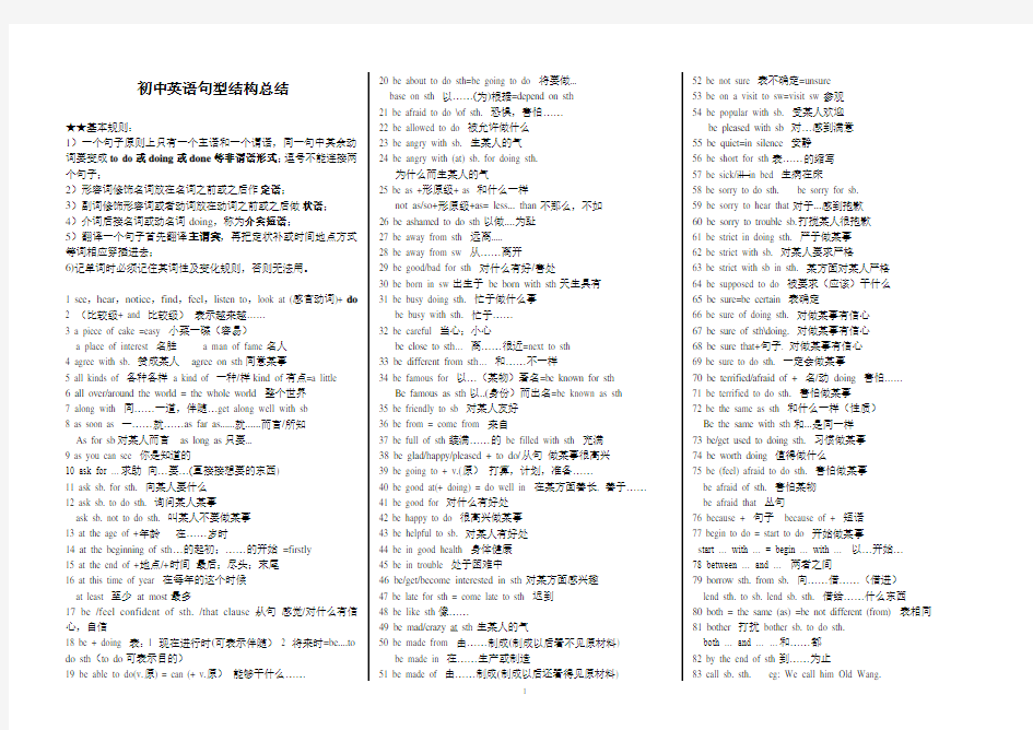 初中英语常用句型大全-初中英语作文常用句型及短语