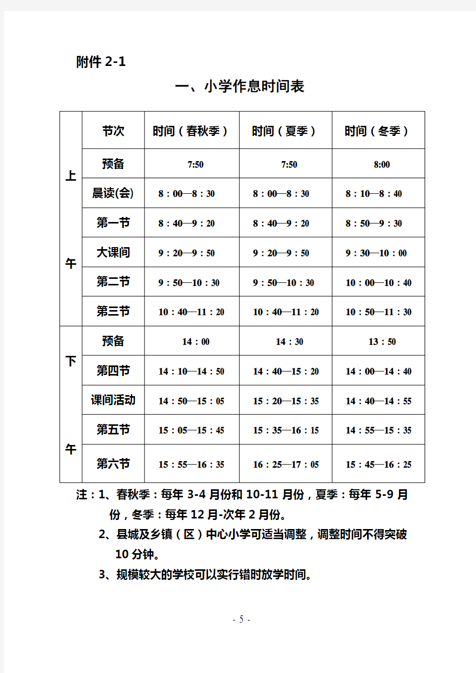 小学作息时间表