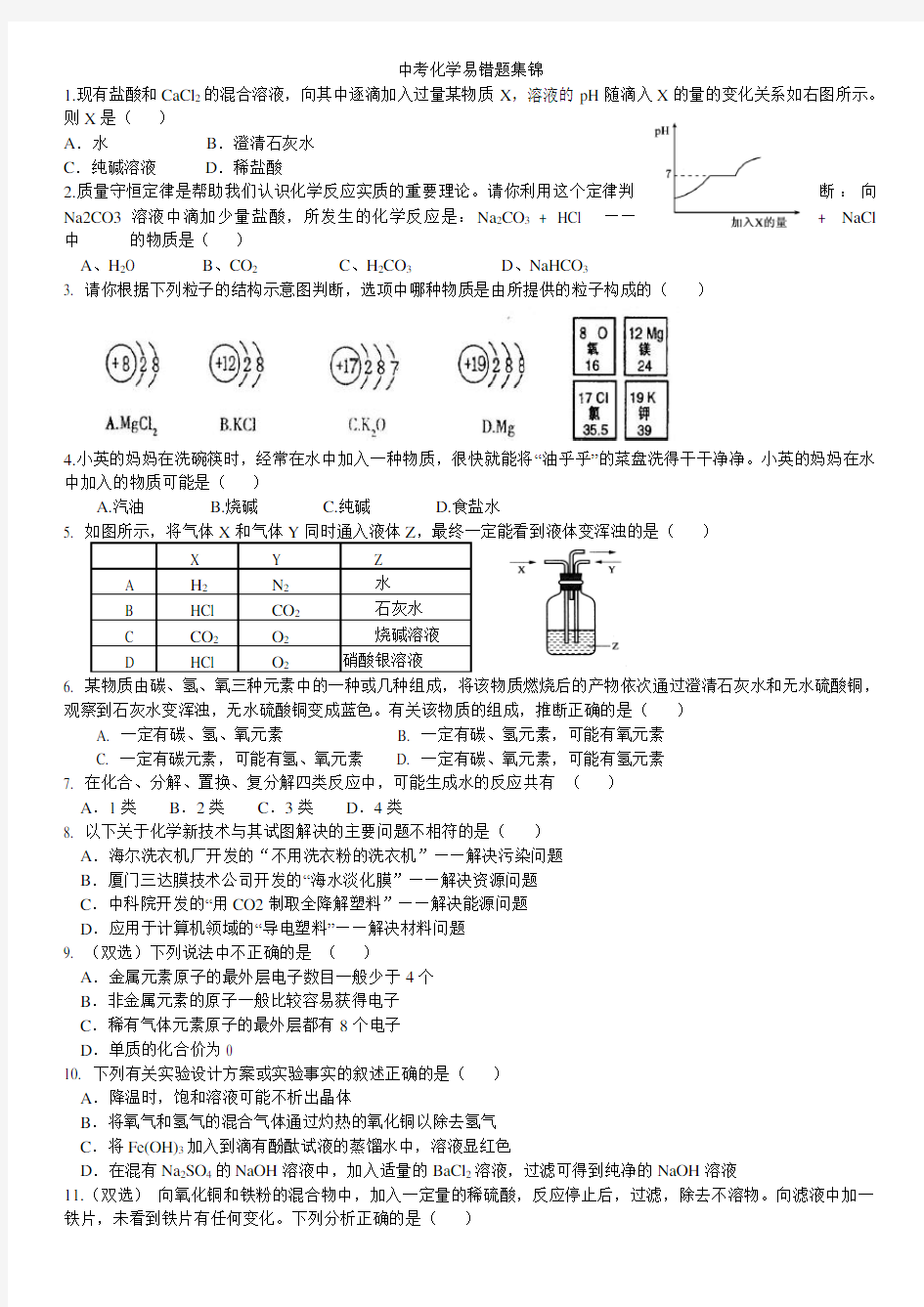 中考化学易错题集锦