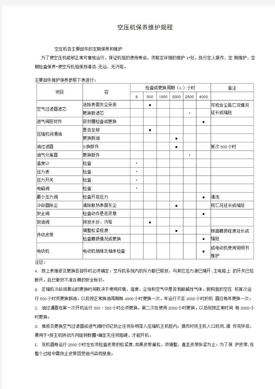 空压机保养维护规程