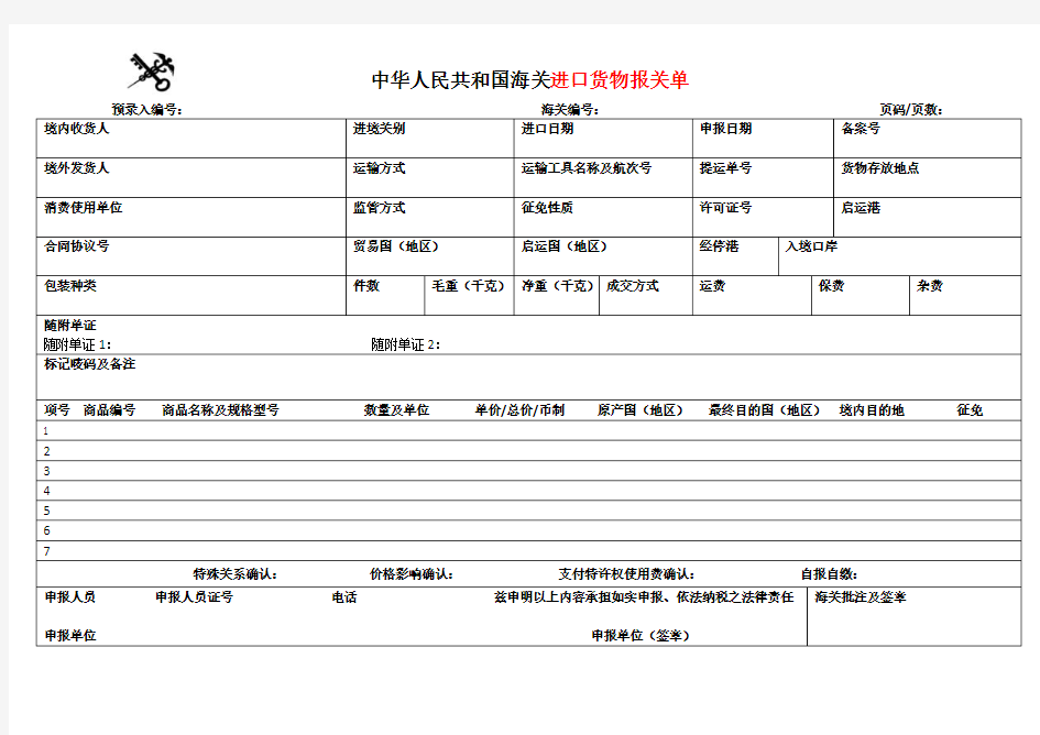 2018进出口货物报关单Word版(8月新版)