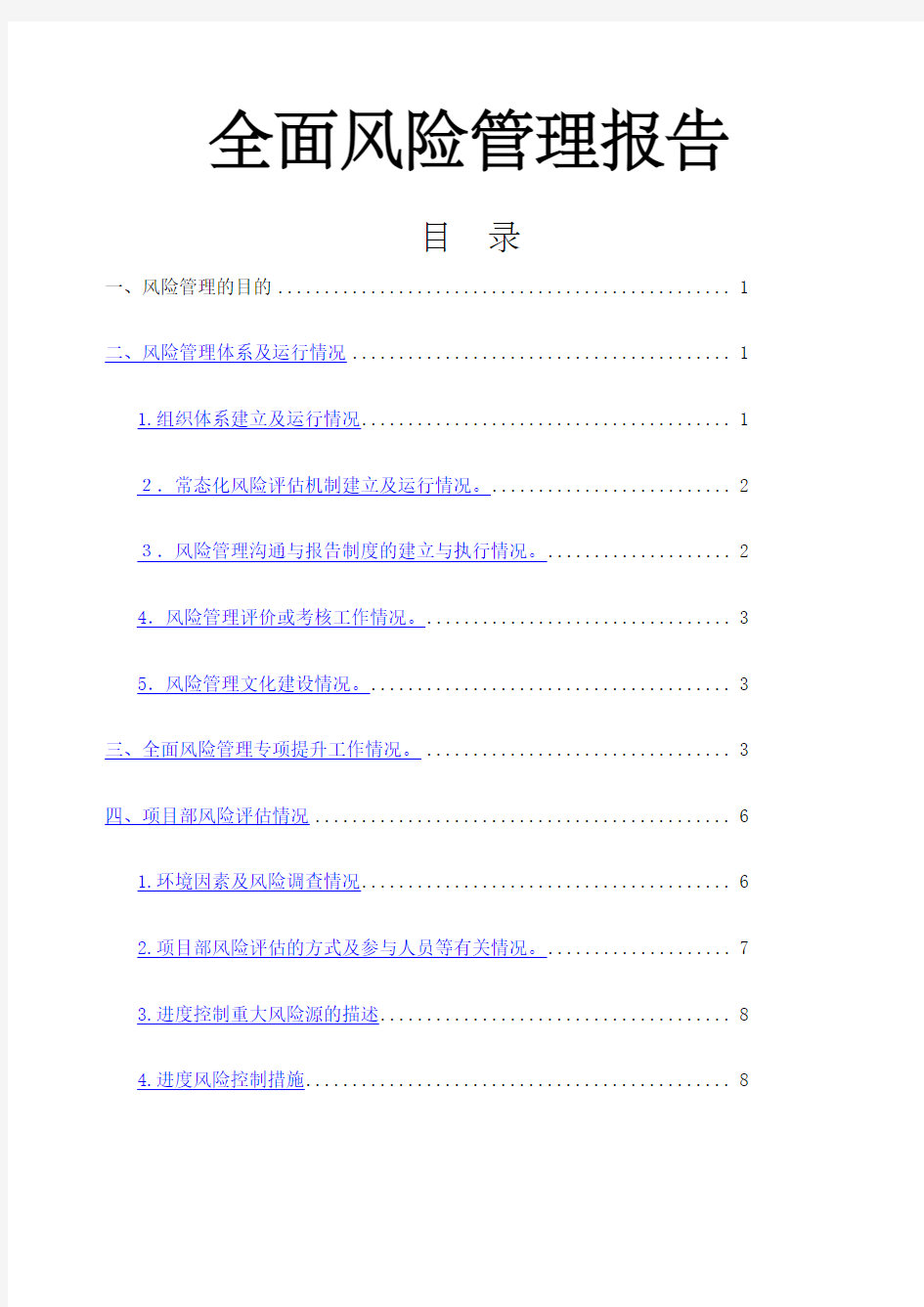 项目部全面风险管理报告总结